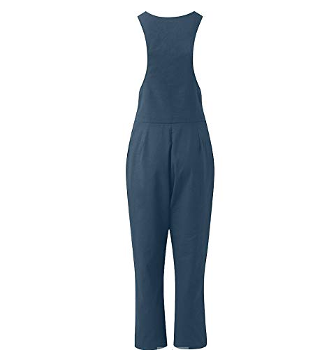 Treer Mujer Peto de Pantalones Largos Casual Verano Mono Suelto Moda Margarita Bolsillos Tiras Fiesta Pantalones de Babero Jumpsuit Playa Fiesta Pantalón (Azul Marino,L)