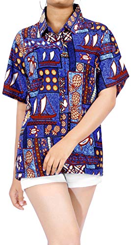 Tropical Impresa Real Azul de la Playa Likre Camisa Hawaiana para XL de Las Mujeres