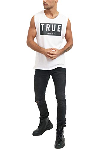 trueprodigy Casual Hombre Marca Camiseta De Tirantes con impresión de Logotipo Ropa Retro Vintage Rock Vestir Moda Cuello Redondo Sin Manga Slim Fit Designer Tank Top, Colores:White, Tamaño:XXL