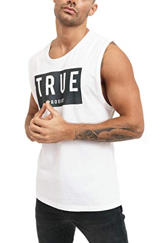 trueprodigy Casual Hombre Marca Camiseta De Tirantes con impresión de Logotipo Ropa Retro Vintage Rock Vestir Moda Cuello Redondo Sin Manga Slim Fit Designer Tank Top, Colores:White, Tamaño:XXL