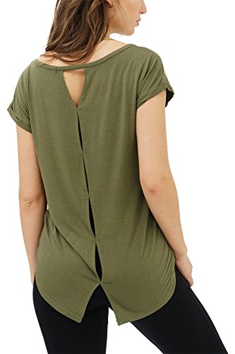trueprodigy Casual Mujer Marca Camiseta Basico Ropa Retro Vintage Rock Vestir Moda Cuello Redondo Manga Corta Slim Fit Designer Fashion T-Shirt, Colores:Olive, Tamaño:S