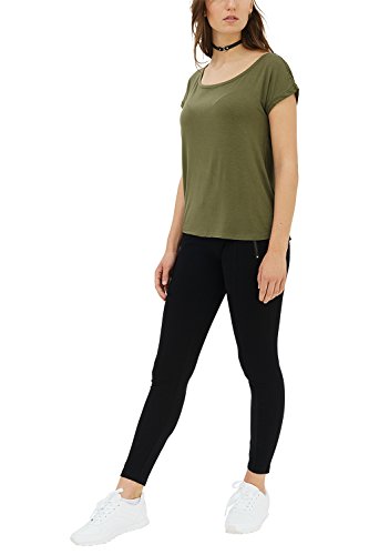 trueprodigy Casual Mujer Marca Camiseta Basico Ropa Retro Vintage Rock Vestir Moda Cuello Redondo Manga Corta Slim Fit Designer Fashion T-Shirt, Colores:Olive, Tamaño:S