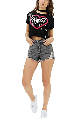 trueprodigy Casual Mujer Marca Camiseta con impresión Estampada Ropa Retro Vintage Rock Vestir Moda Cuello Redondo Manga Corta Slim Fit Designer Fashion T-Shirt, Colores:Pink, Tamaño:XS