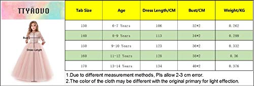 TTYAOVO Chicas Princesa Flor Vestir Largo Pelota Vestido Cordón Cumpleaños Vestidos 6-7 años(Talla130) 378 Rojo