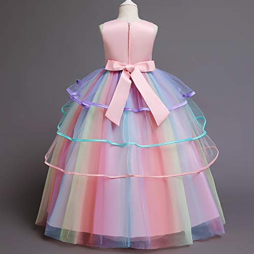 TTYAOVO Chicas Unicornio Fancy Vestido Princesa Flor Desfile de Niños Vestidos sin Mangas Volantes Vestido de Fiesta Talla(140) 7-8 años 719 Rosa