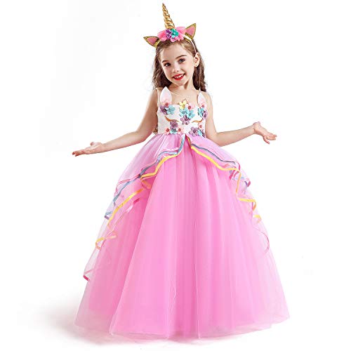 TTYAOVO Vestido de Fiesta con Volantes de Princesa sin Mangas para Niñas Tamaño(130) 5-6 años 700 Rosa