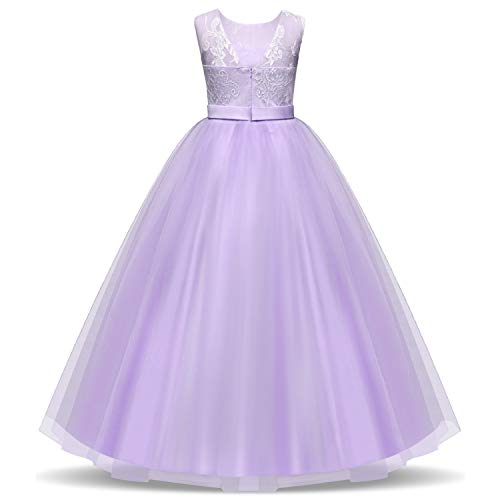 TTYAOVO Vestido de Fiesta de Boda Bordado con Gasa para niños Tamaño 11-12 Años Púrpura