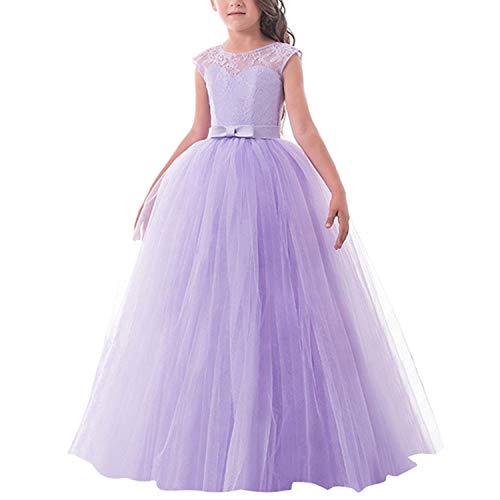 TTYAOVO Vestido de Fiesta de Boda Bordado con Gasa para niños Tamaño 11-12 Años Púrpura
