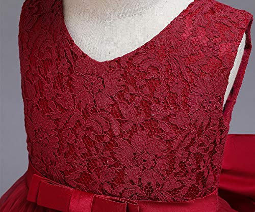 TTYAOVO Vestido de Fiesta de Encaje de Dama de Honor de la Boda de la Princesa de Las Niñas Tamaño(120) 4-5 Años 06 Rojo