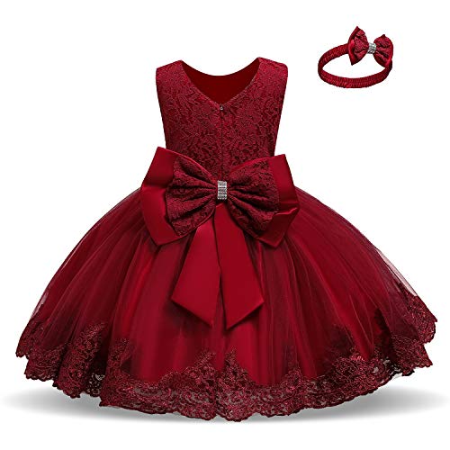 TTYAOVO Vestido de Fiesta de Encaje de Dama de Honor de la Boda de la Princesa de Las Niñas Tamaño(120) 4-5 Años 06 Rojo