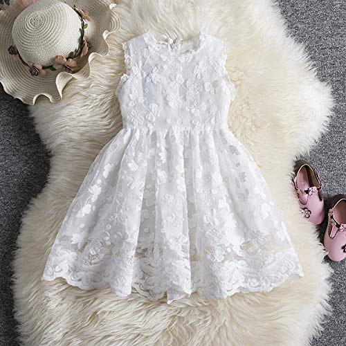 TTYAOVO Vestido de Princesa con Encaje para Niñas Vestido de Fiesta Vintage sin Mangas para Niñas de 3-4 años(Talla 110) 652 Blanco