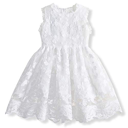 TTYAOVO Vestido de Princesa con Encaje para Niñas Vestido de Fiesta Vintage sin Mangas para Niñas de 3-4 años(Talla 110) 652 Blanco