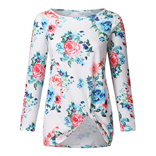 TUDUZ Blusa Mujer Manga Larga Top Punto Suelto Camiseta De Túnica con Dobladillo Irregular Ajuste Camisa (BlancoA, XXXL)