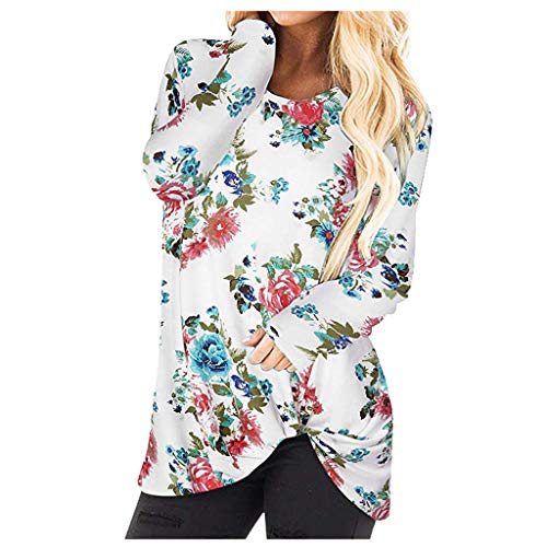 TUDUZ Blusa Mujer Manga Larga Top Punto Suelto Camiseta De Túnica con Dobladillo Irregular Ajuste Camisa (BlancoA, XXXL)