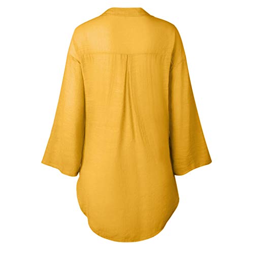 TUDUZ Blusas Mujer Manga Corta Verano Camisa Larga Vestido Botón Tops Casual (Amarillo, L)