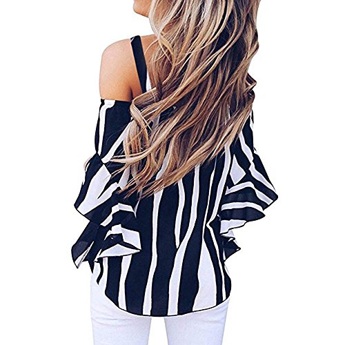 TUDUZ Blusas Mujer Manga Corta Verano Camisas Rayas Fuera del Hombro Camisetas Moda 2019 (Azul, XXL)