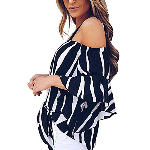 TUDUZ Blusas Mujer Manga Corta Verano Camisas Rayas Fuera del Hombro Camisetas Moda 2019 (Azul, XXL)