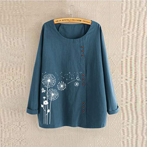 TUDUZ Blusas Mujer Manga Larga Camisas Algodón y Lino Camisetas Estampado Tops Tallas Grandes M-5XL (Azul.f, XXXXXL)