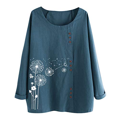 TUDUZ Blusas Mujer Manga Larga Camisas Algodón y Lino Camisetas Estampado Tops Tallas Grandes M-5XL (Azul.f, XXXXXL)