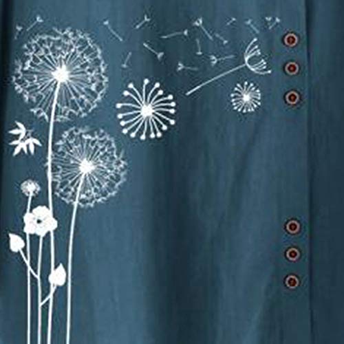 TUDUZ Blusas Mujer Manga Larga Camisas Algodón y Lino Camisetas Estampado Tops Tallas Grandes M-5XL (Azul.f, XXXXXL)