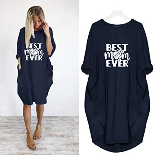 TUDUZ Blusas Mujer Manga Larga Camisas Impresión Wife Mom Boss Mini Vestidos Bolsillo Tops Tallas Grandes S-5XL (ArmadaE, XXXXXL)