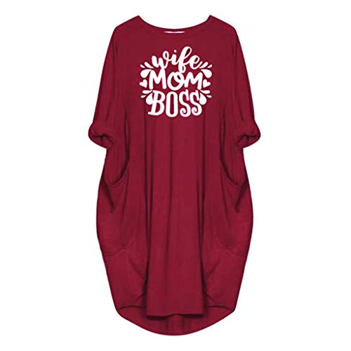 TUDUZ Blusas Mujer Manga Larga Camisas Impresión Wife Mom Boss Mini Vestidos Bolsillo Tops Tallas Grandes S-5XL (RojoB, XXXXXL)