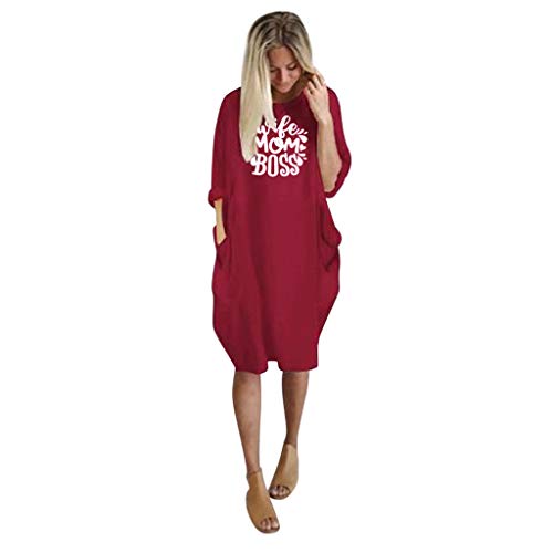 TUDUZ Blusas Mujer Manga Larga Camisas Impresión Wife Mom Boss Mini Vestidos Bolsillo Tops Tallas Grandes S-5XL (RojoB, XXXXXL)