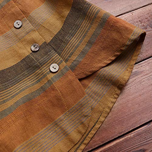 TUDUZ Blusas Mujer Manga Larga Tops Lino Camisas Raya Botón Camisetas Talla Extra (Amarillo.e, XXXXXL)