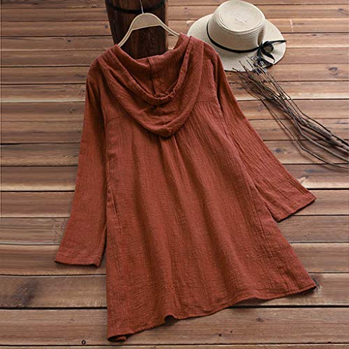 TUDUZ Blusas Mujer Manga Larga Tops Otoño Camisas Lino Camisetas Talla Extra Mini Vestido (café.b, XXL)