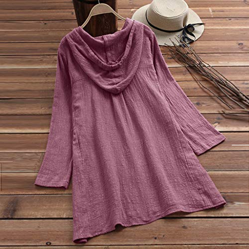 TUDUZ Blusas Mujer Manga Larga Tops Otoño Camisas Lino Camisetas Talla Extra Mini Vestido (Rosa.b, XL)