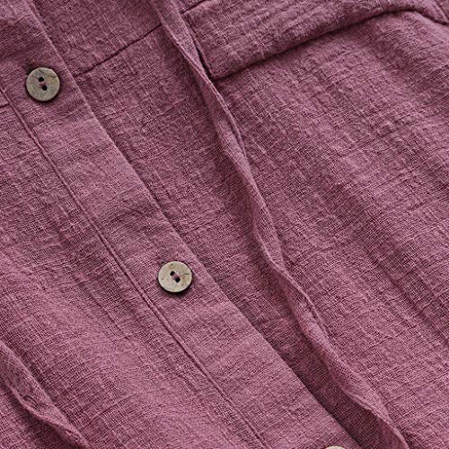 TUDUZ Blusas Mujer Manga Larga Tops Otoño Camisas Lino Camisetas Talla Extra Mini Vestido (Rosa.b, XL)