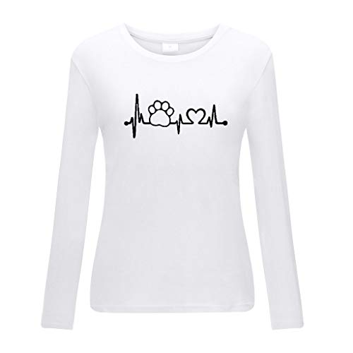 TUDUZ Camisas Mujer Manga Larga Blusas Impresión Tops Cuello Redondo Camisetas (Blanco .c, XL)