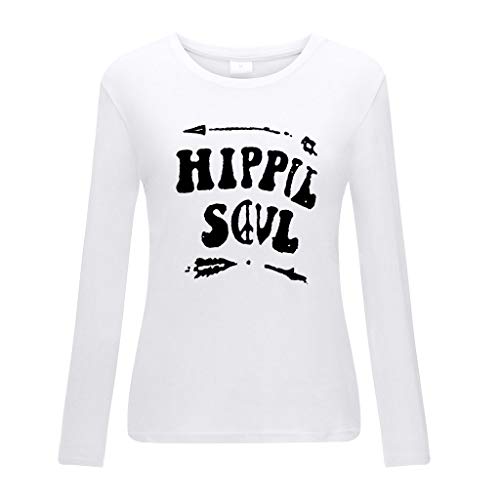 TUDUZ Camisas Mujer Manga Larga Blusas Impresión Tops Cuello Redondo Camisetas (Blanco.b, XL)