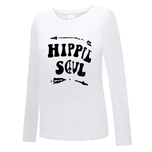 TUDUZ Camisas Mujer Manga Larga Blusas Impresión Tops Cuello Redondo Camisetas (Blanco.b, XL)