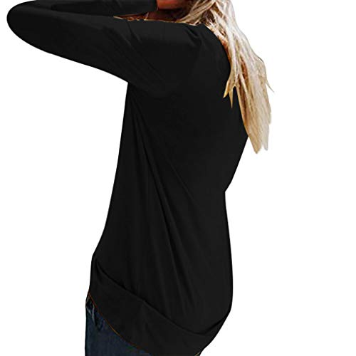 TUDUZ Camisas Mujer Manga Larga Blusas Impresión Tops Cuello Redondo Camisetas (Negro.h, M)