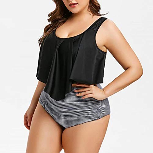 TUDUZ Mujer Tankini De Dos Piezas Bikini Talla Extra Floral Impreso Conjunto De Trajes De Baño (Negro.b, L)