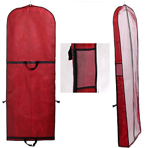 TUKA Transpirable Bolsa de Ropa, Aprox. 149 cm, con Cremallera de Calidad. para Vestidos de Fiesta, Trajes, Abrigos, 2 Bolsillos para Accesorios - Rojo Oscuro, TKB1007 Darkred