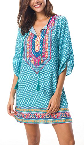 Túnica Mujer Top Estampado Bohemio para Verano (S, 1)