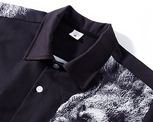 TUONROAD Camisa Hawaiana para Hombre 3D Estampada Hermoso León Feroz Camisas de Playa Multicolor Modelo Casual Manga Corta Camisas Verano Camisa del Tema en la Fiesta de Bodas Cumpleaños Negro - XL