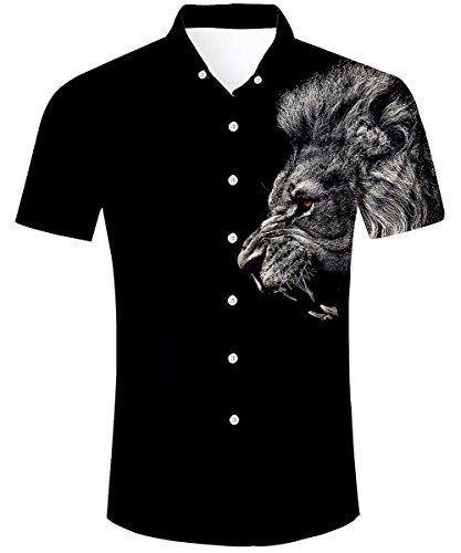 TUONROAD Camisa Hawaiana para Hombre 3D Estampada Hermoso León Feroz Camisas de Playa Multicolor Modelo Casual Manga Corta Camisas Verano Camisa del Tema en la Fiesta de Bodas Cumpleaños Negro - XL
