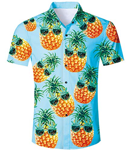 TUONROAD Camiseta Hawaiano para Hombre Fiesta de Piña 3D Shirt Manga Corta Casual Tops Camisa Piña XXL