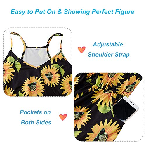 TUONROAD Mujer Monos Novedad Girasol Impresa Elegantes Jumpsuits Negro Sin Mangas Verano Corto Playsuits Pantalón V-Cuello Sexy Casual Fiesta Graduación Playa Rompers Disfraz - XL