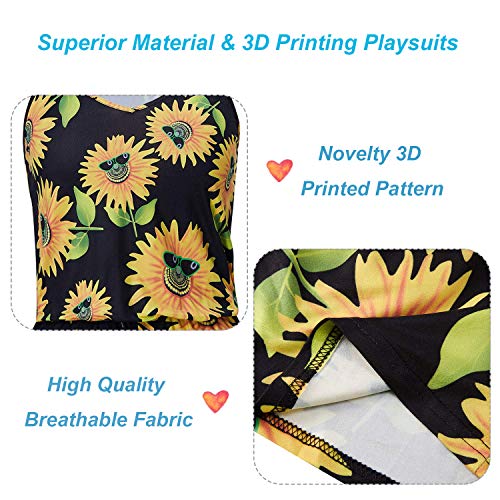 TUONROAD Mujer Monos Novedad Girasol Impresa Elegantes Jumpsuits Negro Sin Mangas Verano Corto Playsuits Pantalón V-Cuello Sexy Casual Fiesta Graduación Playa Rompers Disfraz - XL