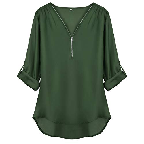 Tuopuda Blusas Camisetas de Gasa Ropa de Mujer Camisas Manga Ajustable Blusas Top (M, Verde)