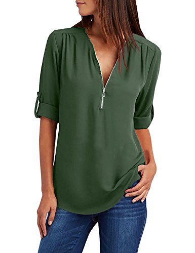 Tuopuda Blusas Camisetas de Gasa Ropa de Mujer Camisas Manga Ajustable Blusas Top (M, Verde)