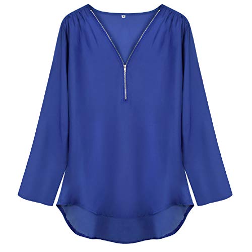 Tuopuda Blusas Camisetas de Gasa Ropa de Mujer Camisas Manga Ajustable Blusas Top (S, Azul)