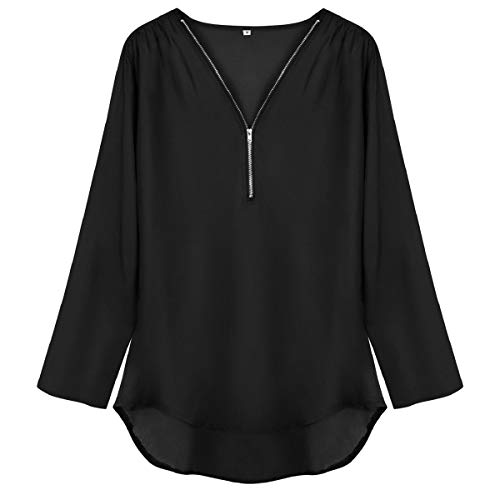 Tuopuda Blusas Camisetas de Gasa Ropa de Mujer Camisas Manga Ajustable Blusas Top (S, Negro)