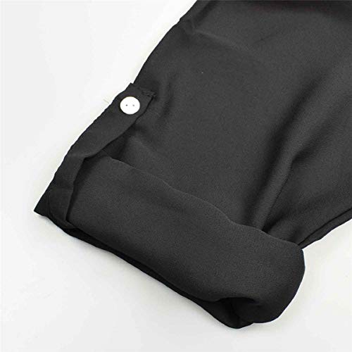 Tuopuda Blusas Camisetas de Gasa Ropa de Mujer Camisas Manga Ajustable Blusas Top (S, Negro)