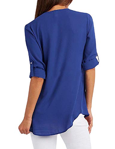 Tuopuda Blusas Camisetas de Gasa Ropa de Mujer Camisas Manga Ajustable Blusas Top (XXL, Azul)