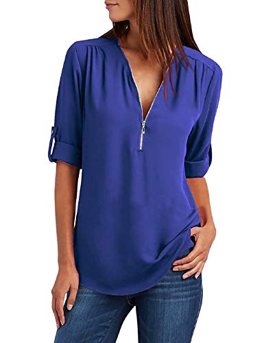 Tuopuda Blusas Camisetas de Gasa Ropa de Mujer Camisas Manga Ajustable Blusas Top (XXL, Azul)